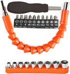 Whitecloud TRANSFORMING HOMES® Flexible Drill Snake Bit Extension Power Drill Head Angle Driver Bend Screwdriver tools With 10 Pcs Drill Bit Sets and 9 Pcs hex sockets T 599 (Orange)