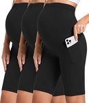 Foucome 3 Pack Women's Maternity Shorts Over The Belly Biker Shorts Exercise Workout Running Athletic Legging Shorts Black+Black+Black Large