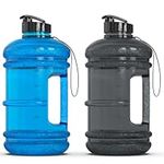 2 Pack Half Gallon Water Bottle 2.2L, 74OZ, Water Jug with Strap, Durable, BPA Free, Daily Water Intake, Gym, Fitness, Outdoors (Blue and Black)