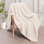 Whale Flotilla Large Fuzzy Fleece Throw Blanket for Couch, Fluffy Warm Soft Jacquard Blankets for All Season, Lightweight and Cozy, 130x180 CM, Ivory