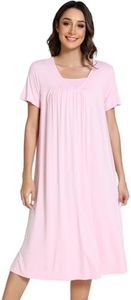 NACHILA Nightgowns for Women-Viscose Made from Bamboo,Short Sleeve Sleep Dress Loose Pleated Night Dress Soft Nightshirt Pink L