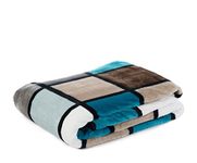 Gözze - Soft Blanket, Cashmere Feel, High Fabric Weight 500 g/m², Antigua, 150 x 200 cm - Aqua/Taupe/Petrol