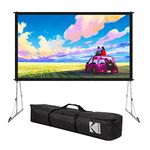 KODAK 120” Dual Projector Screen w/Stand | Fast Fold Gray Front & Rear Projection Backdrop for Outdoor & Indoor Movies with Tripod, Outdoor Stability Kit, & Black Storage Carry Case