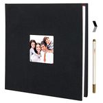 Photo Album Self Adhesive Photos DIY Scrapbook Book For Letters,Stickers,Tickets Photo Albums Holds Different Size Photos For Family Wedding Anniversary Baby Vacation Birthday 40 Pages Black