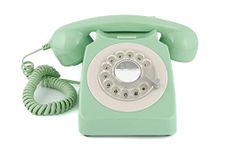 GPO 746 Rotary 1970s-style Retro Landline Phone - Curly Cord, Authentic Bell Ring - Mint Green