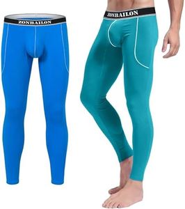 SUMABA Long Johns for Men Thermal Underwear Base Layer Pants Cold Whether Mens Heated Thermal Leggings Lightweight Tights Pack 2 Blue Size Large