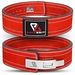 Euro Brit Powerlifting Belt for Weight Lifting, Adjustable Lever Buckle Genuine Leather Belt For Men And Women Gym Weight Lifting Belt 4" Wide 10mm Thick, Power Lifting, Deadlift (Large, Red)