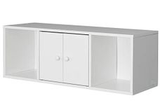 Basicwise Wall Mounted Computer Cabinet Floating Hutch, White, Wood