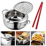 Hvanam Deep Fryer Pot With Oil Drop Tray Basket And Oil Thermometer Japanese-Style Tempura Non-Stick Fryers, For The Home Fry Chicken Chips Fish And Shrimp(304 Stainless Steel 3.4L With Food Tongs)