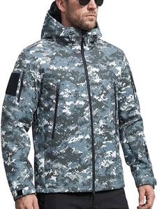 FREE SOLDIER Men's Outdoor Waterproof Soft Shell Hooded Military Tactical Rain Jacket (Digital Camo, L)