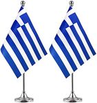 WXTWK 2 Pack Greece Flag Greek Desk Flag Small Mini Greek Table Flags With Stand Base,Home Office Festival Events Celebration Decorations