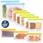 10 Pack Dishwasher Safe Reusable Food Storage Bags (5 Resuable Sandwich Bags, 3 Reusable Snack Bags, 2 Freezer Gallon Bags), Extra Thick Leakproof Silicone & Plastic Free Zip-lock Bags