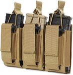 Molle Mag Pouch Open Top Triple Magazine Pouch Holder for M4 M16 AK AR Glock M1911 92F 9mm Kangaroo Rifle Magazines and Pistol Mag Pouch (Triple-Tan)