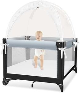 Pack N Play Tent - Mini Crib Tent to Keep Baby from Climbing Out - Crib Net to Keep Baby in - Pop Up Breathable Cribs Cover - Canopy with Upgrade Strong Mesh and Durable Zipper (White, Small)