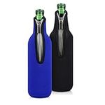 kwmobile Set of 2 Neoprene Bottle Coolers Sleeves for 330-500ml Bottle - Keep Beer, Soda, Soft Drinks Cool - Black/Blue