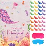 Hxezoc Pin The Tail on The Mermaid Game With 40 Pcs Tails Large Pink Mermaid Party Games Poster for Kids Girls Mermaid Birthday Party Carnival Party Supplies