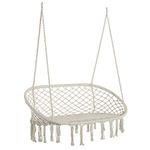 Outsunny 2-Seater Hanging Hammock Chair, Cotton-Polyester Blend Macrame Hanging Rope Chair with Metal Frame, for Patio, Garden, Balcony, Living Room, Cream White