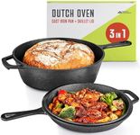 Modern Innovations 3-in-1 Dutch Oven, Cast Iron Pan (3.2QT) and Cast Iron Skillet (1.6QT) Combo, Cast Iron Pan with Lid, Preseasoned Cast Iron Pots and Pans Set, RV or Lodge Camping Cast Iron Set