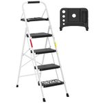 BONTEC 4 Step Ladder with Wide Anti-Slip Pedals, Folding Step Stool Capacity 182KG, Sponge Handrail, Strong and Solid Portable Ladder Suitable for Home, Kitchen, Pantry, Indoor/Outdoor Use, White