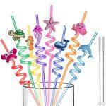 Reusable Sea Animal Straws for Sea Party Favors, 16 PCS Plastic Ocean Creature Animal Drinking Straws Silly swirly Straws for Kids Sea Animal Party Decorations, Beach Ocean Themed Party Supplies