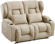 SAMERY 54.2" RV Loveseat Recliner Sofa, Manual Recliner Loveseat RV Sofa Home Theater Seating with Arm, Cup Holders and Side Pocket for Living Room/Office/Apartment