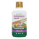 NaturesPlus Animal Parade Gold Liquid Multivitamin - Food Extracted Vitamins and Superfoods for Kids - Natural Tropical Berry Flavour - Immune Support - Gluten Free, Vegetarian - 900ml