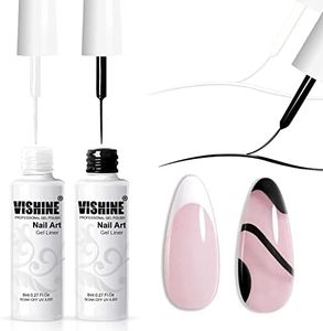 Vishine Gel Polish Nail Art Gel Liner Set- 2 Classic White Black Colors Gel Art Paint for Swirl Nails Euphoria Nail Built Thin Nail Art Brush in Gel Pens Soak off Nail Art Gel Polish Kit