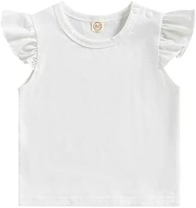 Toddlers Baby Girls' Tees Plain Short-Sleeve Ruffled Basic Tee Shirts Top Toddler Birthday Outfit Casual Clothes (White, 2-3 Years)