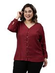 The Pink Moon Women's Regular Fit Plus Size Front Button Top - (Top_Butt_Bur_Burgundy_4XL)