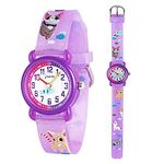 Toddler Kids Children Watch,3D Cute Cartoon Silicone Band Wristwatches Time Teacher Gifts Watches for Kids Girls Toddlers (Purple Cat)