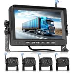 Hodozzy Digital Wireless Reversing Camera Kit Monitor 4 Cameras Split Screen 7 Inch Waterproof Night Vision Front Rear Side View Camera for Trailer Truck Camper 12V-24V-36V Recording Video Playback