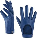 Harssidanzar Leather Gloves Driving, Touchscreen Texting Unlined Sheepskin Dress Leather Gloves KL021UK,Blue,Size M