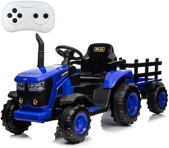 Acekool Kids Ride on Tractor with Remote Control, 12V Battery Powered Electric Tractor and 35W Dual Motors for Kids Bluetooth Music/USB, Safety Belt, 3-Gear-Shift, 7-LED Lights, Blue