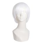 MapofBeauty Men's Short Straight Wig Cosplay Costume Wig (White)