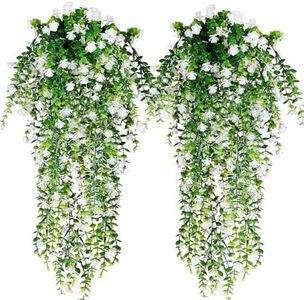 Toprooms 4 Pack Artificial Hanging Plants Fake Ferns Plants Large Faux Plants Wall Plants Ivy Vine Plant for Shelf Home Room Office Indoor Outdoor Greenery Decor (White)