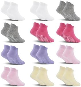 SkiBeaut Toddler Girl Socks 12 Pairs Non Slip Skid Kids Ankle Boys Girls Toddlers Grips Cotton Gripper Children House Socks for 3-5 Years