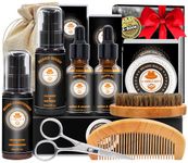 Upgraded Beard Grooming Kit w/Beard Conditioner,Beard Oil,Beard Balm,Beard Brush,Beard Wash,Beard Comb,Scissor,Bag,E-Book,Valentines Fathers Birthday Gifts for Men Him Dad Husband Boyfriend