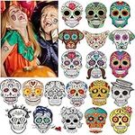 HOWAF 100 x Day of the Dead Tattoos, Halloween Temporary Tattoos for Kids, Skeleton Rose Sugar Skull Tattoos Face Tattoo For Kids Party Bag Fillers Mexican Halloween Party Carnival