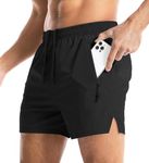 Aolesy Men's Gym Shorts Linerless & Liner - 5" Quick Dry Workout Running Shorts with Zip Pockets Sports Athletic Shorts, Black, X-Large