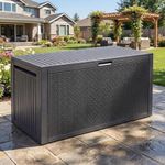 YITAHOME 90 Gallon Outdoor Storage Deck Box, Waterproof Resin Deck Box w/Handles, Lockable Outdside Deck Box for Patio Furniture, Garden Tools, Lockable & UV Resistant(Dark Gray)