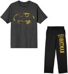 Batman Bat Signal and Dark Knight Logo 2-Pack Men's Black Tee Sleep Pajama Pants Set-Small