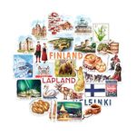Navy Peony Arctic Finland Travel Stickers (28pcs) - Watercolor, Scandinavia, Finnish-Themed Vacation Decals for Journals, Scrapbooks, Luggage, Tumbler