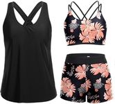 Holipick Pink Floral Plus Size Swimsuits for Women - 3 Piece Tankini Tummy Control Bathing Suits with Boy Shorts Tank Top with Sports Bra 2025 18W