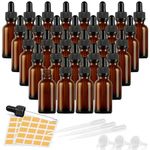 30 Pack Amber Glass Bottles with Dropper, 2oz Tincture Bottles for Essential Oils, Perfumes & Lab Chemicals, Empty Oil Dropper Bottle with Measured Eye Dropper