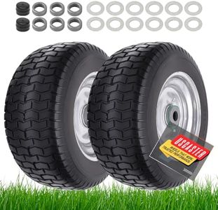 USCaster 16x6.50-8 tire and wheel Flat Free Assemblies (2 Pack), Lawn Mower Tires with Rim, Solid Rubber Riding Lawn Mower Tires and Wheels,3" Offset Hub,3/4" Bushings,16x6.5-8 Tractor Turf Tire