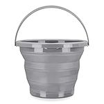 Navaris Collapsible Bucket with Handle - 1.3 Gallon (5L) Portable Pail for Camping, Beach, Gardening, Fishing, Water, Washing - Gray