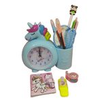 TERA 13 Return Gifts For Girls Unicorn Clock For Girls (Pack Of 6 Items) Alarm Clock With Pen Stand For Kids Unicorn Diary Pen Stationary Items For Kids