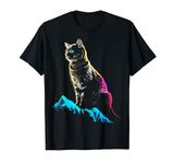 Cat Mountains Colorful Animal Art Graphic Motif Cat T-Shirt