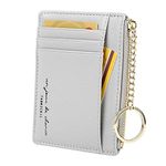 Women's 8 Cards Slim Minimalist Card Holder Coin Change Purse Keychain Front Pocket Wallet, Grey