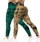 SENBAN Women Scrunch Workout Leggings: Butt Lifting High Waisted Yoga Pants - Tie Dye Seamless Booty 2 Pack Gym Leggings Green Brown XL